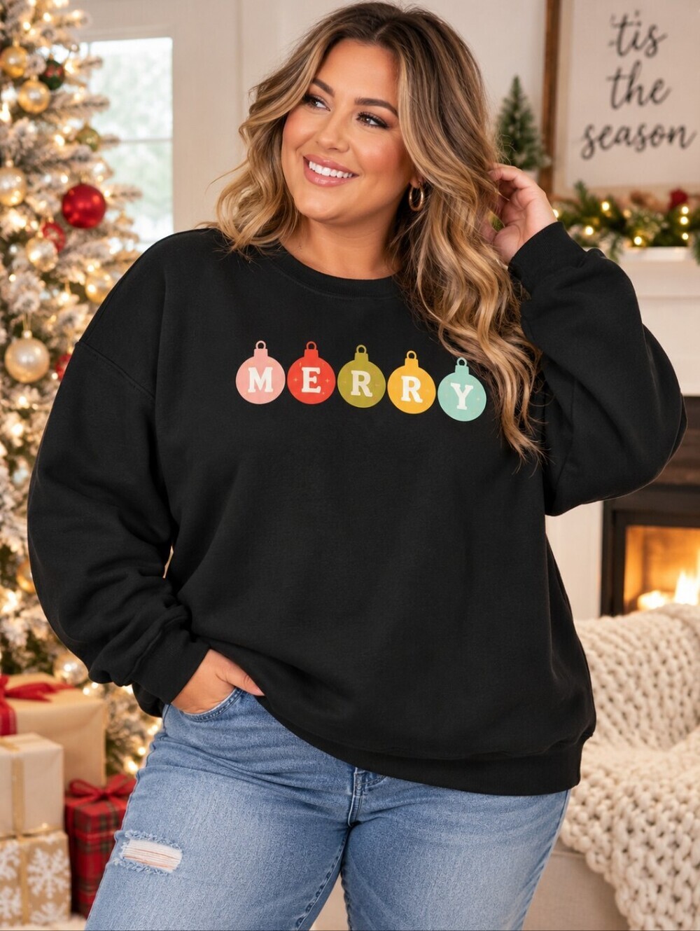 Blonde Ambition Merry Christmas Ornament Sweatshirt Black XXL 2XL NWT